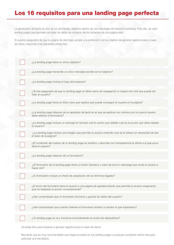 P2 - checklist landing page